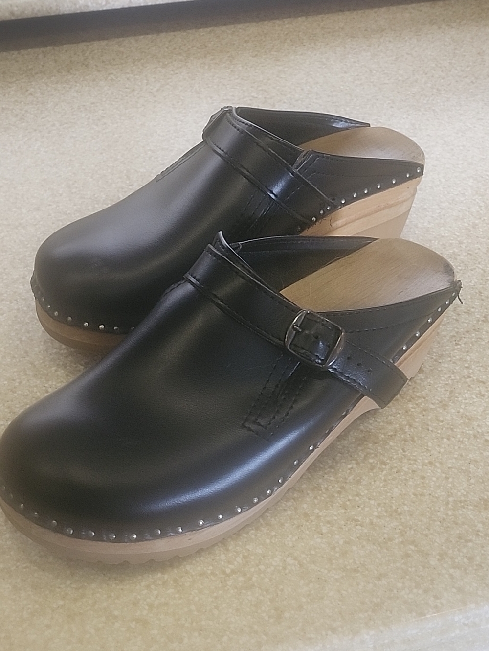 Troentorps Raphael Swedish Black Leather Buckle Clogs Size EU 41/ US 10